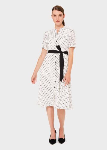 Hobbs Eliza Crepe Spot Shirt Dress White Black