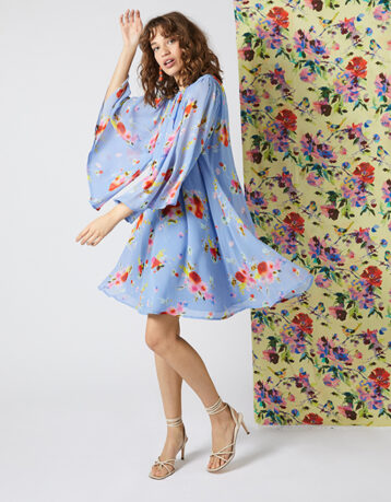 Monsoon Helen Dealtry Timo Dress with Sustainable Viscose Blue Multi