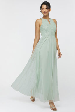 Monsoon Sophie Embellished Tulle Maxi Dress Green