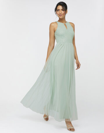 Monsoon Sophie Embellished Tulle Maxi Dress Green