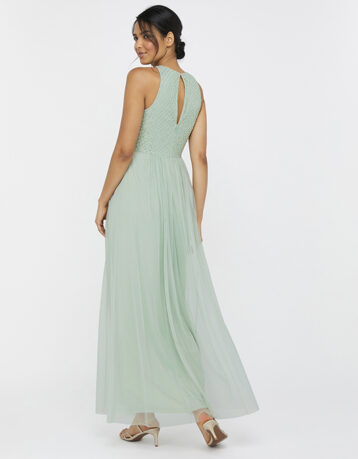 Monsoon Sophie Embellished Tulle Maxi Dress Green