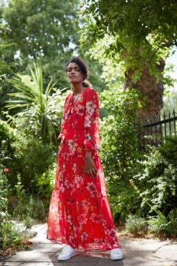 Phase Eight Bernadette Floral Chiffon Maxi Dress Red Multi