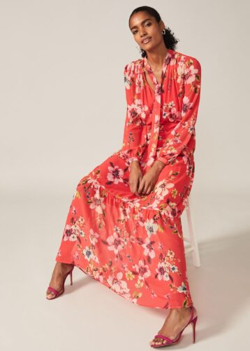 Phase Eight Bernadette Floral Chiffon Maxi Dress Red Multi