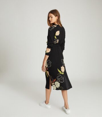 Reiss Arley Floral Printed Midi Dress, Black/Multi - Image 2