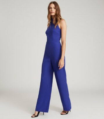 Reiss Dory High-Neck Open Back Jumpsuit Blue