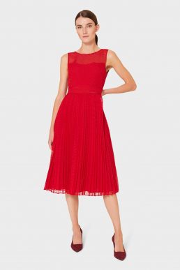 Hobbs Palmer Jacquard Pleated Dress Red