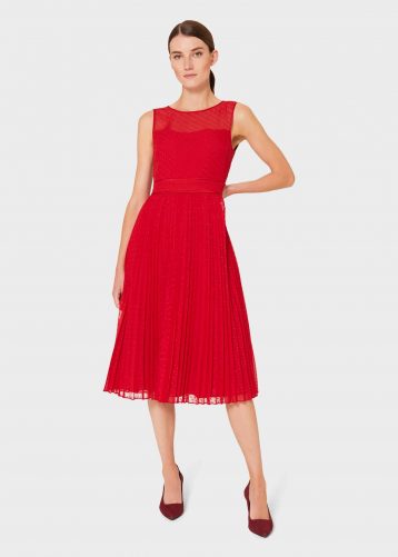 Hobbs Palmer Jacquard Pleated Dress Red