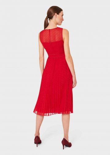 Hobbs Palmer Jacquard Pleated Dress, Red - Image 2