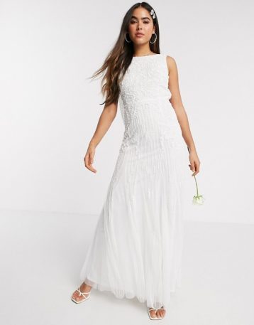 Amelia Rose Bridal embellished cowl back maxi in ivory