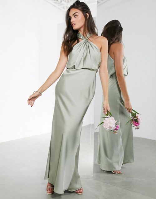 Asos edition ruched halter neck maxi wedding dress on sale