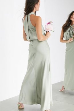 ASOS EDITION satin ruched halter neck maxi dress in sage green