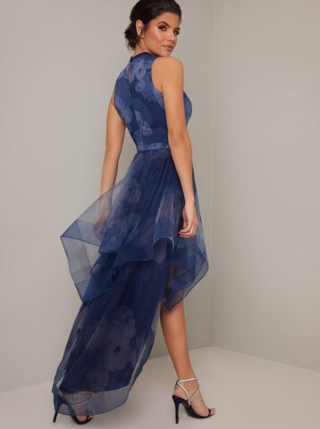 Chi Chi Farcia Floral A-line Organza Dress, Navy Blue - Image 2