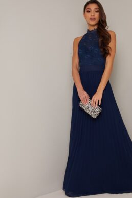 Chi Chi Ricki Pleated Maxi Dress Navy Blue