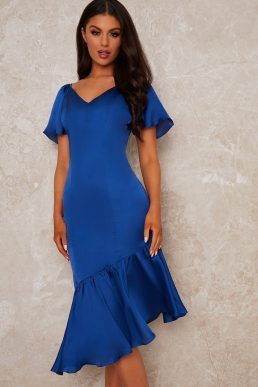 Chi Chi Shayne Peplum Sleeve Dress Blue