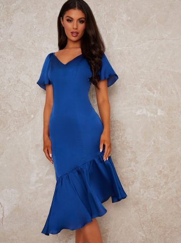 Chi Chi Shayne Peplum Sleeve Dress Blue