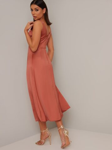 Chi Chi Tall Phemie Dress, Coral Orange/Bronze - Image 2