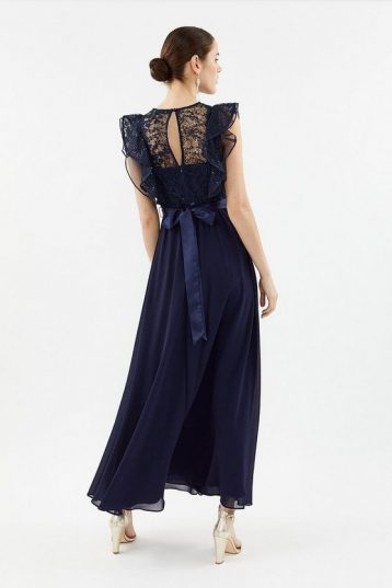 Coast Frilled Sleeve Lace Bodice Maxi Dress Navy Blue