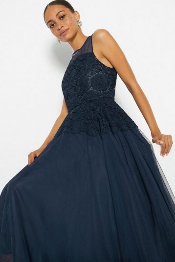 Coast Lace Bodice Tulle Skirt Dress Navy Blue