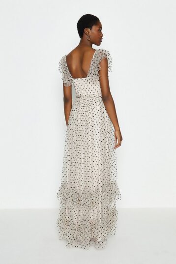 Coast Polkadot Spot Tiered Maxi Dress, Black/White - Image 2