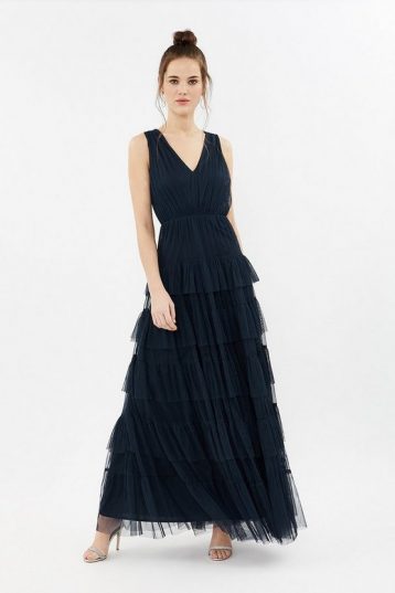 Coast Tulle Tiered Maxi Dress Navy