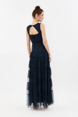 Coast Tulle Tiered Maxi Dress Navy