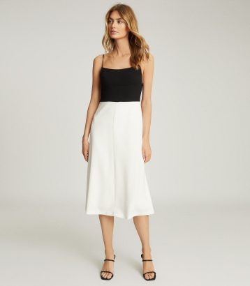 Reiss Isabella Colour Block Midi Dress Black White