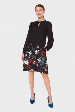 Hobbs Aura Floral Printed Sleeve Dress Black Multi
