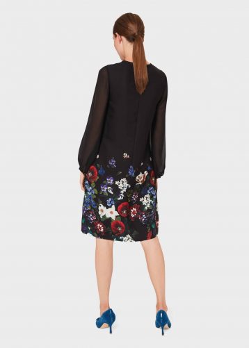 Hobbs Aura Floral Printed Sleeve Dress, Black/Multi - Image 2