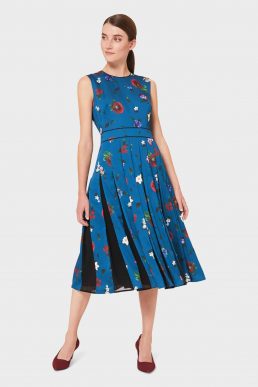 Hobbs Beatrix Satin Floral Fit And Flare Dress Blue Multi