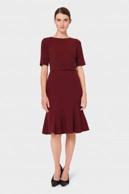 Hobbs Bria Peplum Sleeve Dress, Merlot/Dark Red