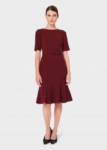 Hobbs Bria Peplum Sleeve Dress, Merlot/Dark Red