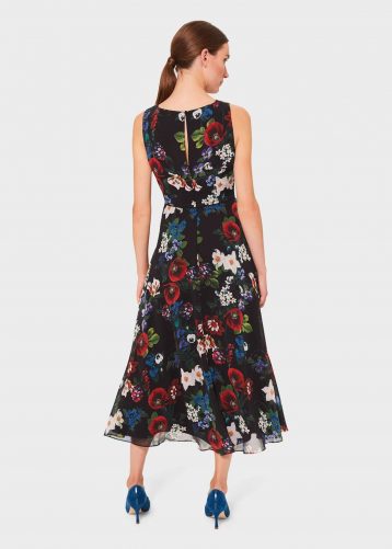 Hobbs Carly Floral Midi Dress Black Multi