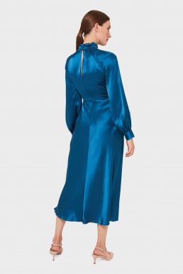 Hobbs Haisley Midi Sleeve Silk Dress Kingfisher Blue