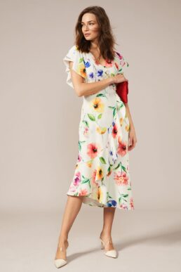 Phase Eight Anthea Floral Frill Dress Off White Multi