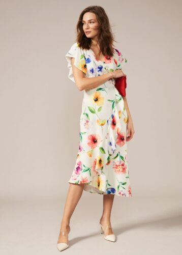 Phase Eight Anthea Floral Frill Dress Off White Multi