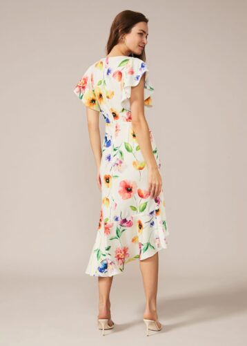 Phase Eight Anthea Floral Frill Dress Off White Multi