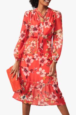 Phase Eight Bernadette Floral Print Midi Dress Sunset Red Multi