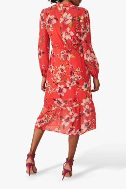 Phase Eight Bernadette Floral Print Midi Dress Sunset Red Multi