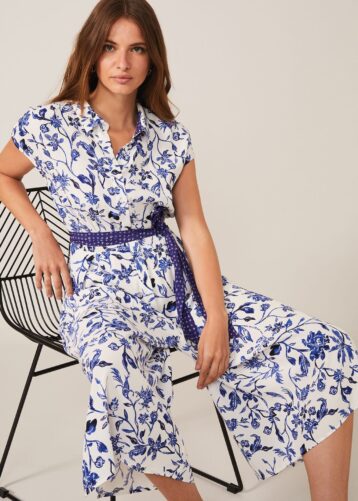 Phase Eight Cosette Floral Jumpsuit Blue Ivory
