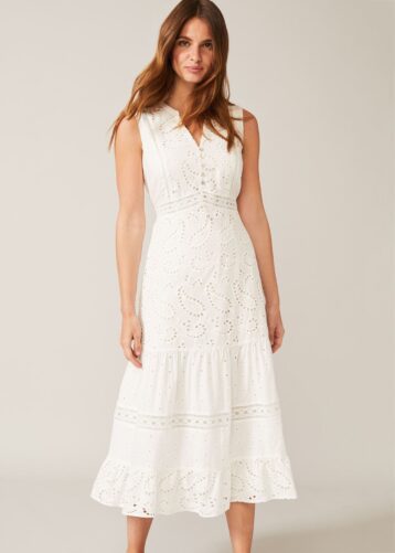Phase Eight Lula Paisley Embroidered Dress, White - Image 2