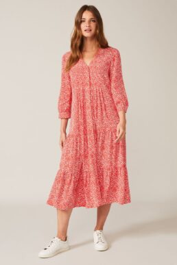 Phase Eight Penele Ditsy Swing Dress Red Ivory