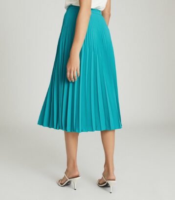 Reiss Isadora Knife Pleat Skirt, Green/Metallic - Image 2