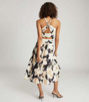 Reiss Smudge Print Gisele Smudge Print Midi, Cream/Multi - Image 3
