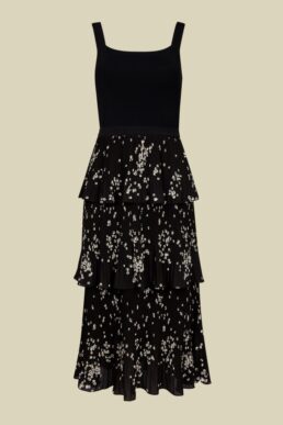 Ted Baker BETEE Elderflower tiered midi dress Black White