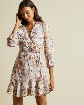 Ted Baker GRACYE Jasmine ruffle wrap dress Pink Blush Multi