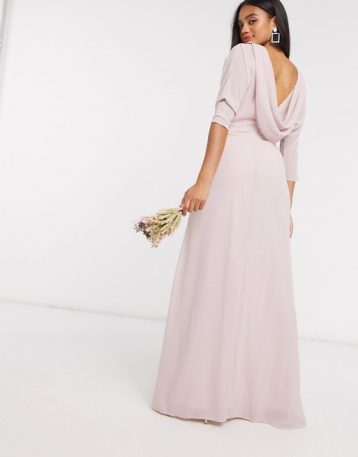 TFNC bridesmaid cowl back maxi dress with kimono sleeve in pink