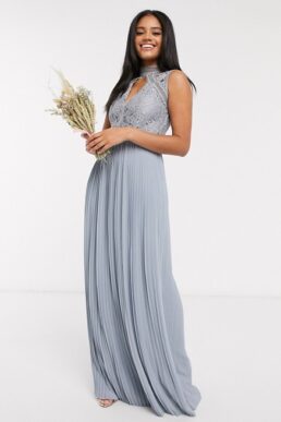 TFNC bridesmaid lace detail maxi dress in dusty blue