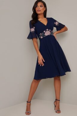 Chi Chi Agathe Floral Embroidered Dress Navy Multi