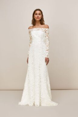 Whistles Melba Bardot Lace Sleeve Wedding Dress Ivory