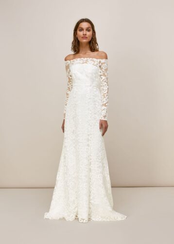 Whistles Melba Bardot Lace Sleeve Wedding Dress Ivory